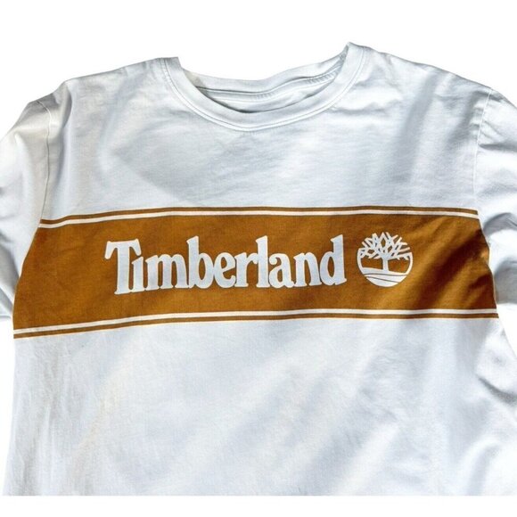 Timberland  Mens Sz M White Long Sleeve Spell Out Graphic Pullover Tee Shirt - Picture 6 of 9